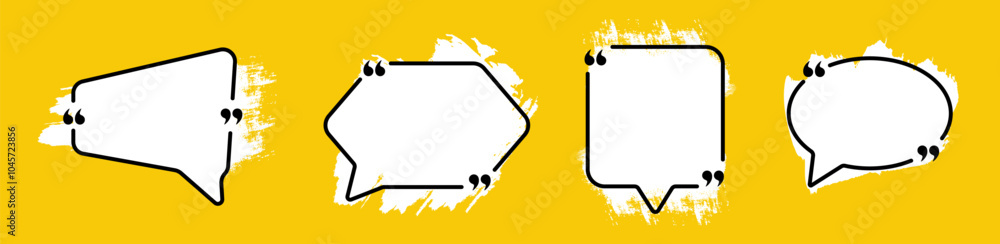 Poster set of white quote communication frame on yellow background. communication box without text.