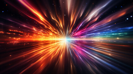 Naklejka premium Vibrant cosmic explosion with colorful energy beams in space