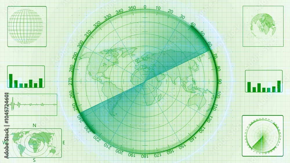 Poster digital world map with data visualizations