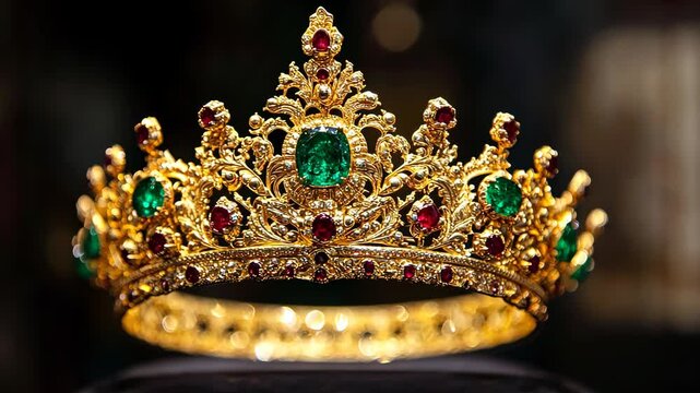 Golden crown sparkling with emeralds and rubies