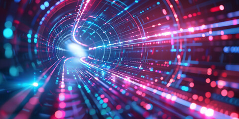 Naklejka premium Colorful Lights Adorning an Enclosed Tunnel