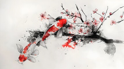 Breathtaking sleeve tattoo concept featuring a vibrant and intricate design of koi fish swimming amidst delicate cherry blossoms blending Japanese cultural symbolism with a striking expression