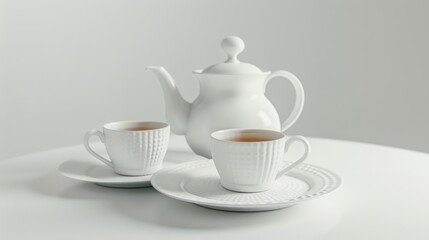 Fototapeta premium Closeup tea set on white background.