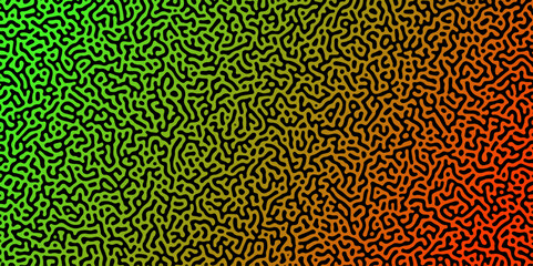 Abstract Reaction-diffusion Turing pattern natural texture green and orange  gradient color scheme. Linear design with biological algorithm psychedelic background. Reaction-diffusion or truing patter