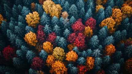 Fototapeta premium Aerial View of Autumn Forest with Colorful Trees