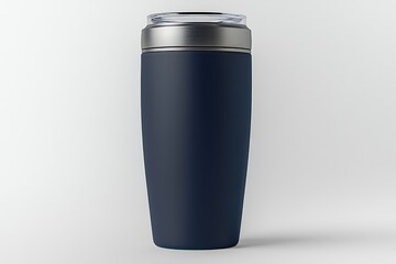 Black steel tumbler on white background mockup on it
