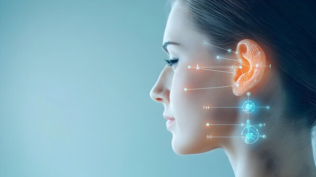 Close up View of Acupuncture Needles Inserted on Ear Points During Auriculotherapy Session for Holistic Health and Wellness