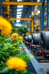 Naklejka premium Industrial harmony the interplay of machinery and nature in modern manufacturing environments