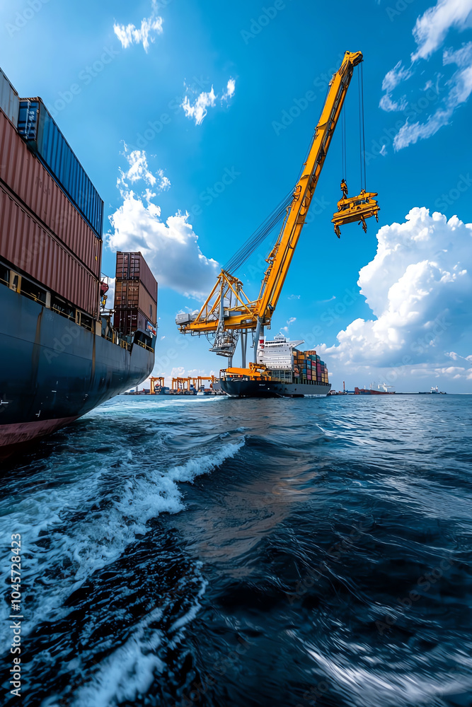 Poster dynamic maritime operations a glimpse into cargo handling at a busy shipping port