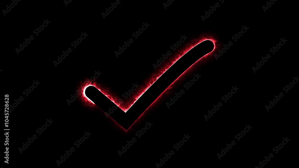 Poster glowing neon light check mark icon distortion liquid style transition icon for your project. check m