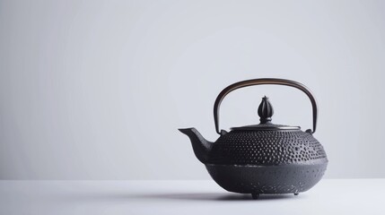 Traditional black asian cast iron kettle or teapot isolated on white background
