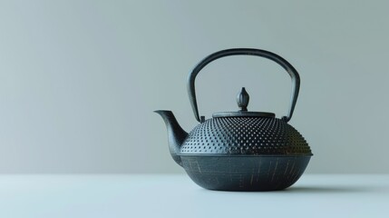 Traditional black asian cast iron kettle or teapot isolated on white background