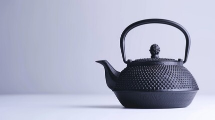 Traditional black asian cast iron kettle or teapot isolated on white background