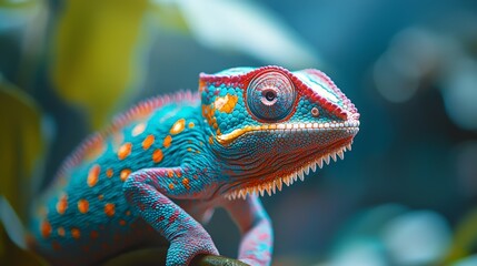Obraz premium Colorful Chameleon with Orange and Blue Spots Close up