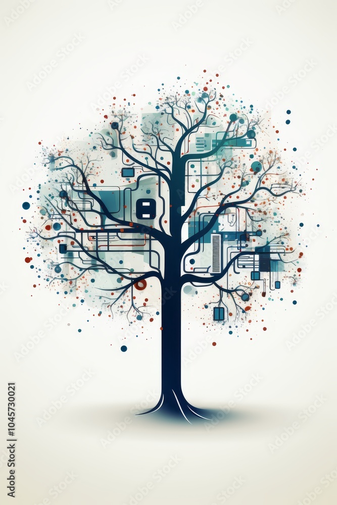 Poster schematic representation of a minimalist tree using simple shapes and business colors