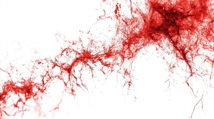 Fototapeta premium Close-up of intense red electrical sparks spreading in various directions on a clean white background, showcasing high voltage energy.