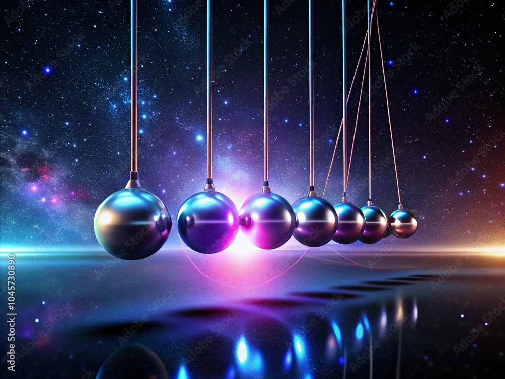 Poster glowing pendulums in dark space - minimalist science concept 3d rendering for stunning visuals
