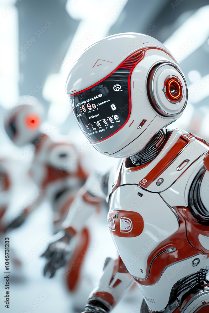 Poster futuristic robotics exploring advanced technology in human-like machines