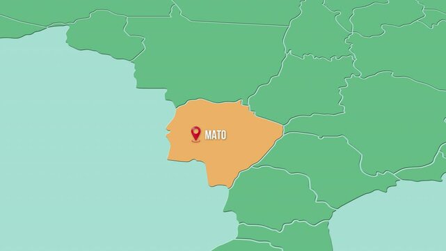 Mapa de Brasil con divisi&oacute;n pol&iacute;tica resaltando el estado de Mato Grosso del Sur. 