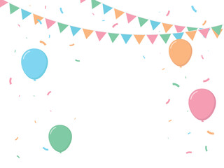 Happy Birthday Background With Colorful Tiny Confetti And Party Flags. Congratulations Banner. Celebration. Wallpaper. Vector Illustration