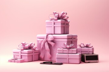 Obraz premium Elegant minimalism featuring pastel silhouettes of christmas gifts on a clean, light background