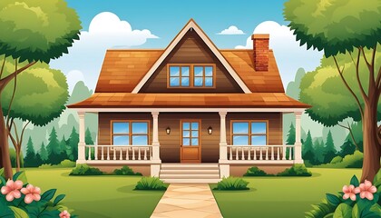Natural Environment Home illustrator cartoon art, front side outdor image  Background