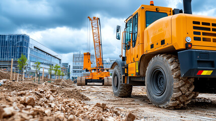 Obraz premium Heavy machinery at construction site a look into modern industry practices with cranes and excavators