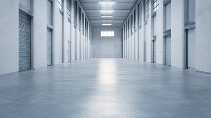 Secure warehouse solutions showcasing safety features, streamlined logistics, a monochromatic theme, and dynamic geometric designs.