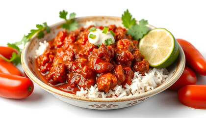 Chili with meat platillo Mexican food isolated with white highlights, png