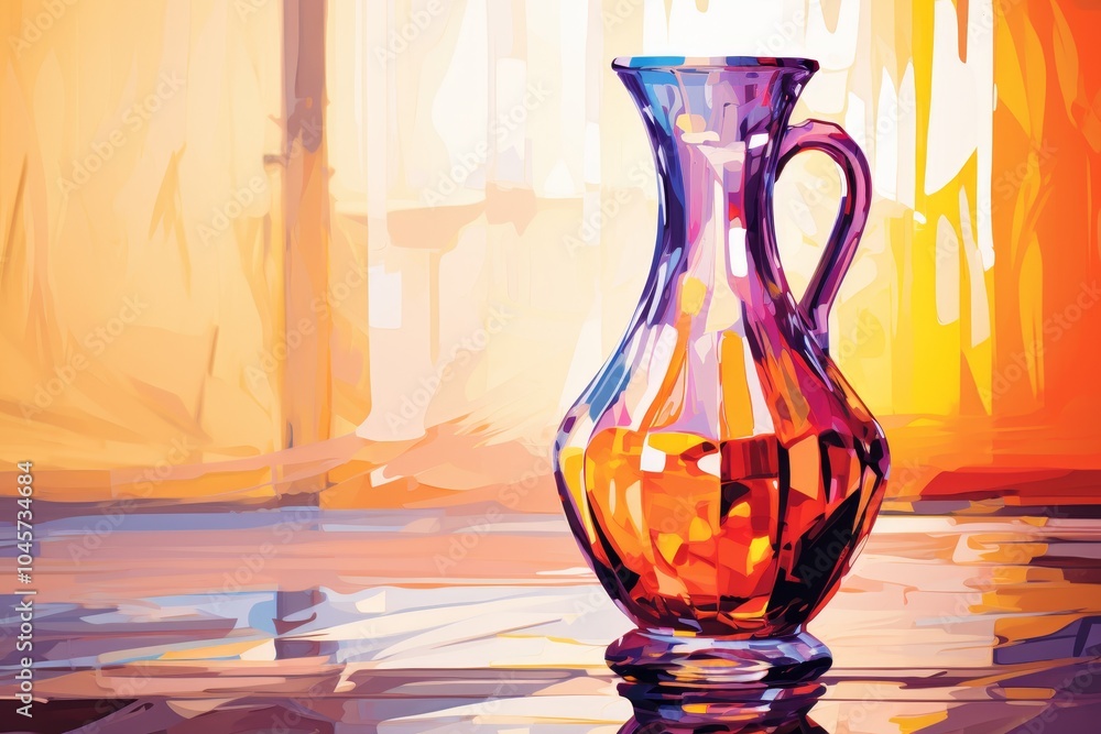 Poster vibrant abstract pitcher a fusion of bold colors and shapes on a minimalist canvas
