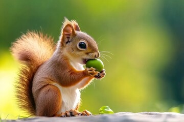 Obraz premium A squirrel eagerly nibbling on an acorn in a forest, representing the constant search for food