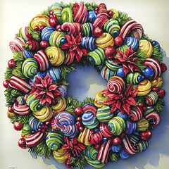 Colorful Watercolor Christmas Ornament Wreath