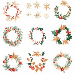 Watercolor Holiday Decorations and Ornaments Collection