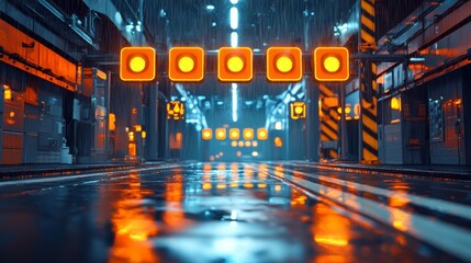 Futuristic City Alleyway in the Rain with Neon Lights