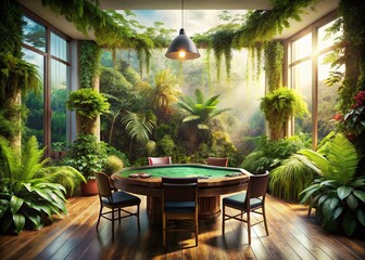 Fototapeta premium Green Room with Poker Table in Double Exposure Style for a Unique Atmosphere