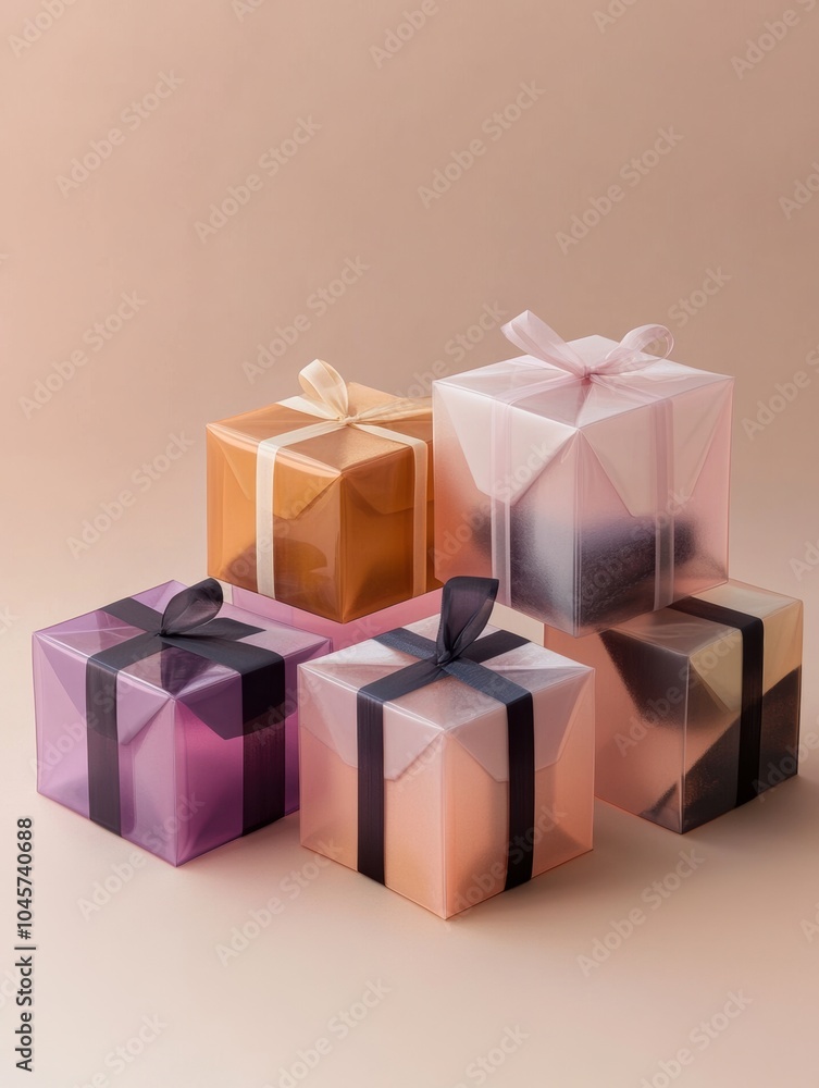 Aufkleber a collection of stylish geometric gift boxes in various colors stands out against a subtle backgroun