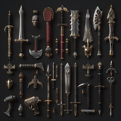 Fototapeta premium Extensive Collection of Fantasy Swords and Weapons 