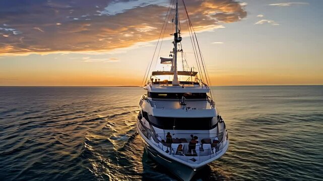 Capture essence freedom luxury yacht sailing sunset open ocean symbolizing beauty nautical life adventure all beautifully showcased highquality 4K resolution sea boat water ship sky travel summer