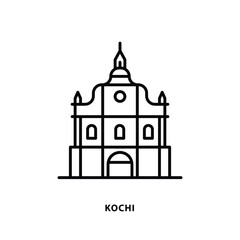  Indian city icon. Kochi-St Francis Church. Kerala. Minimal vector illustration, linear style.