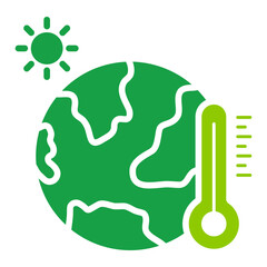 Vector icon of global warming. Green Earth with a thermometer, symbolizing climate change and environmental awareness. 