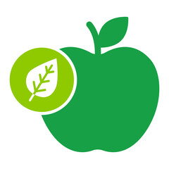 Vector icon of vegan. Green apple with a leaf symbolizing veganism and plant-based foods. 