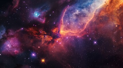 Obraz premium Vibrant Deep Space Nebula with Colorful Gas Clouds and Bright Stars in Cosmic Universe