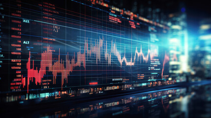 Fototapeta premium generated illustration digital bar chart with a city scape in the background