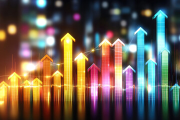 Colorful arrows rising in a vibrant digital graph representing growth and success
