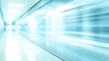 Obraz premium Futuristic blue corridor with motion blur effects in modern office building