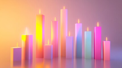 Stunning 3D representation of colorful candles featuring smooth gradient bars. Ideal for modern decor or artistic representations of light and warmth.