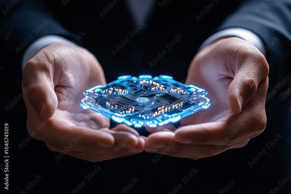 Poster futuristic depiction of a digital thank-you certificate being presented by a holographic assistant, 