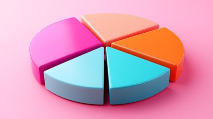 Obraz premium A vibrant 3D pie chart featuring smooth gradient colors. Ideal for presentations and data visualization, this graphic offers a modern aesthetic for various creative projects.