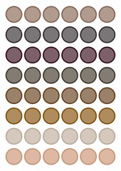 Digital stickers for a daily planner, circle shape, brown autumn colors, sticker tags, daily notes, notepad elements.