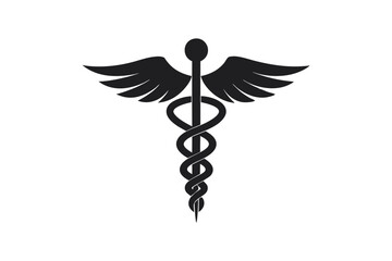 Caduceus health symbol Asclepius`s Wand icon black color vector art illustration.